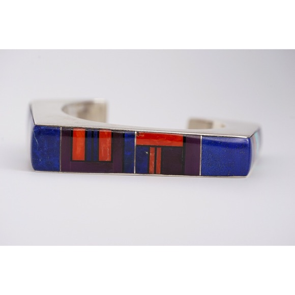 Jim Harrison Navajo Native Indian Sterling Inlay Multi Stone Cuff Bracelet Heavy - Picture 10 of 17